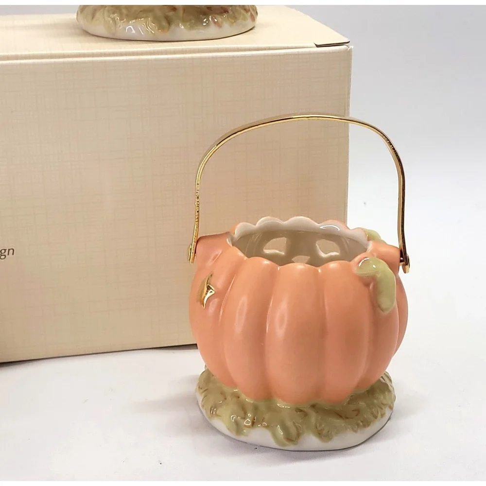 fall pumpkin jack-o-lantern Lenox votive set Halloween $70 porcelain ceramic